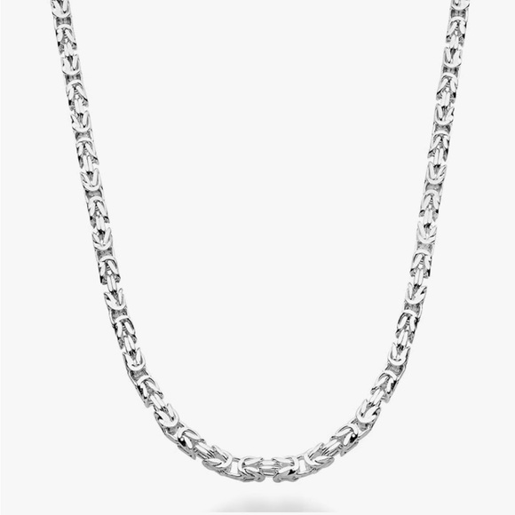 Luzy Jewelry Other - Italian Solid 925 Sterling Silver 3mm Square Byzantine Chain Unisex Necklace